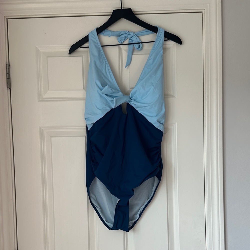 NWT Cupshe Light Blue and Navy One Piece Swimsuit - Picture 3 of 7
